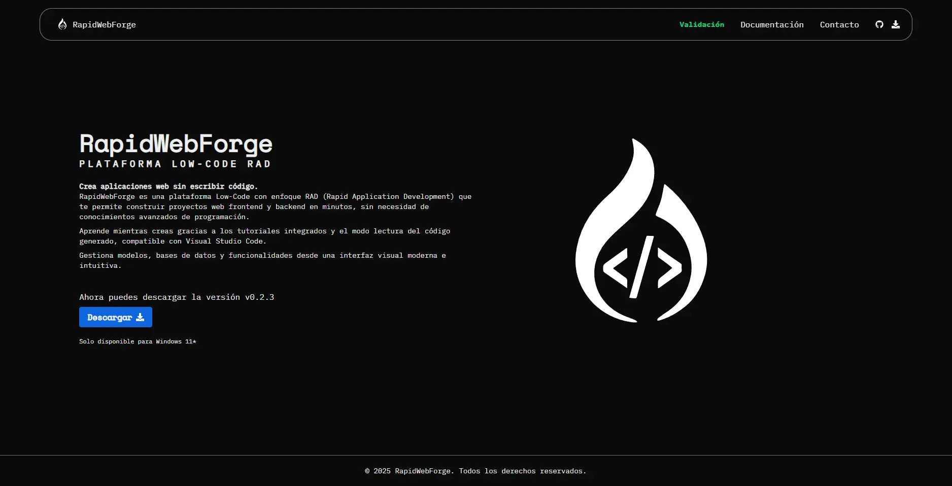RapidWebForge Landing Page